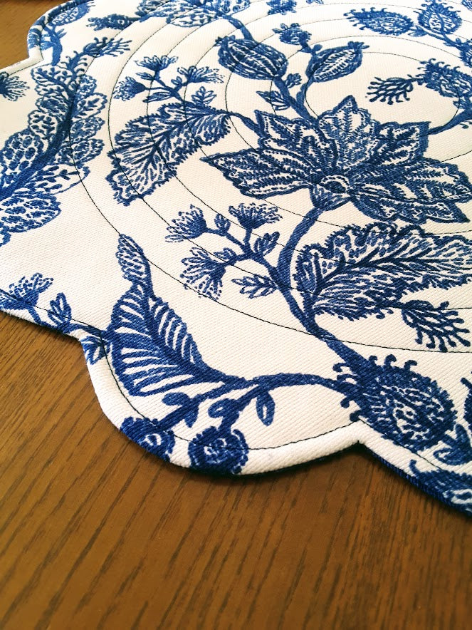 Blue and white placemats