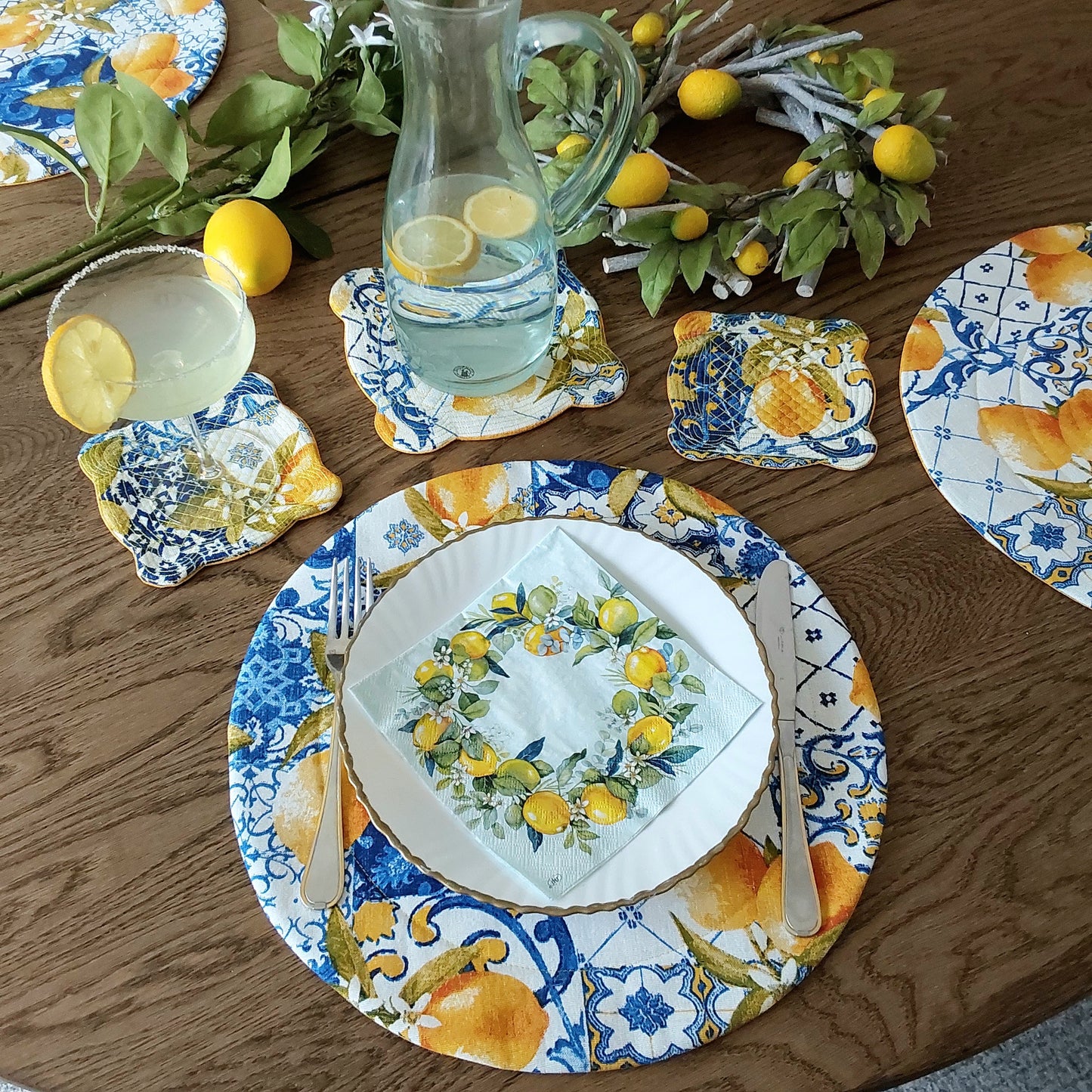 Amalfi Coast style circle quilted placemats