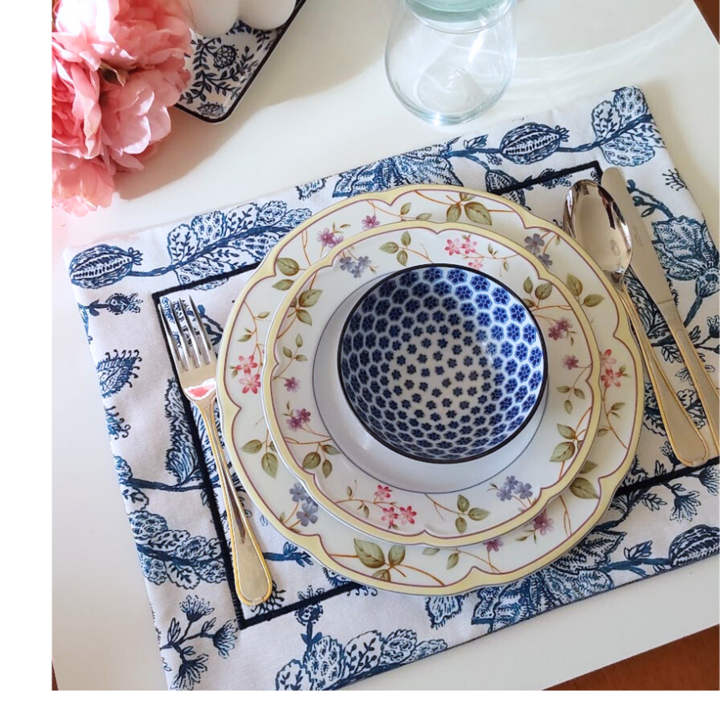 Blue and White Quilted Rectangular Placemats