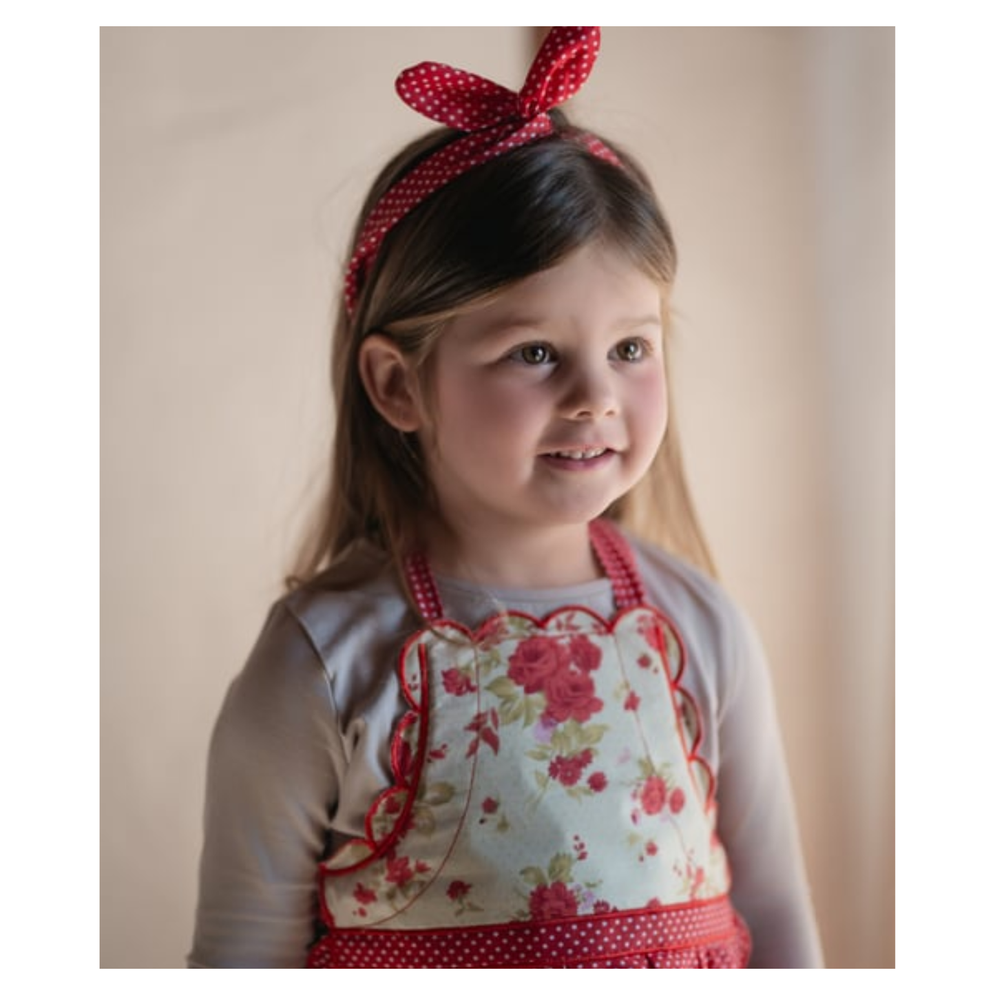 Girls Apron in Floral Print with Matching Headband