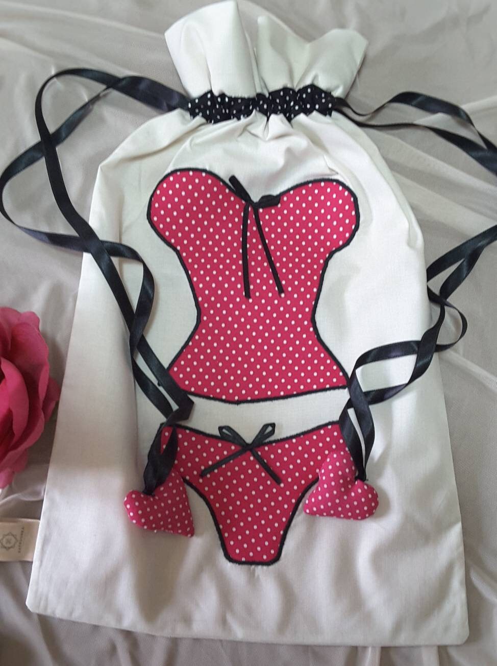 Lingerie Bag with Corset Bra Pink Aplication