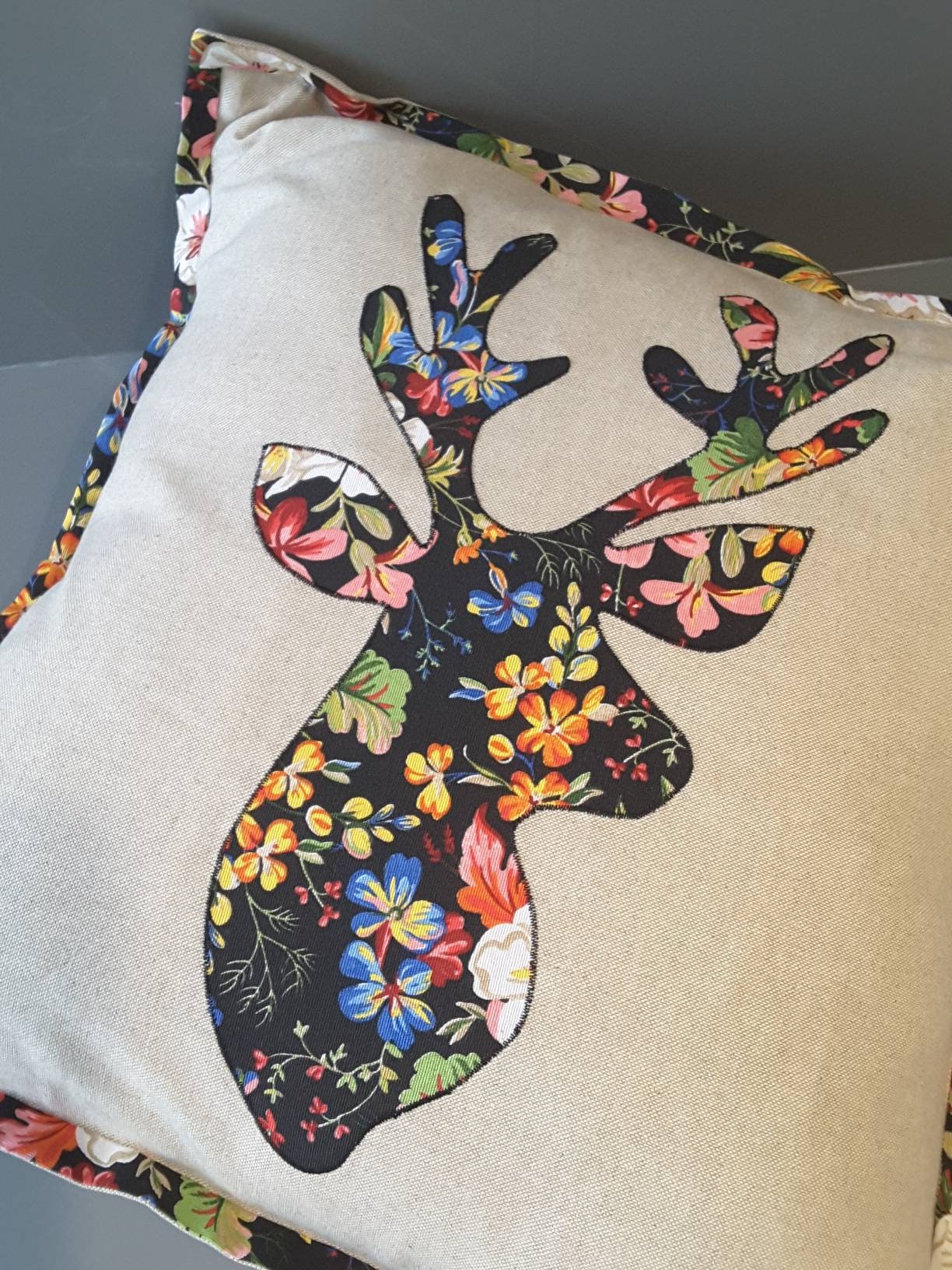 Pillow Cover with Deer Antler Applique