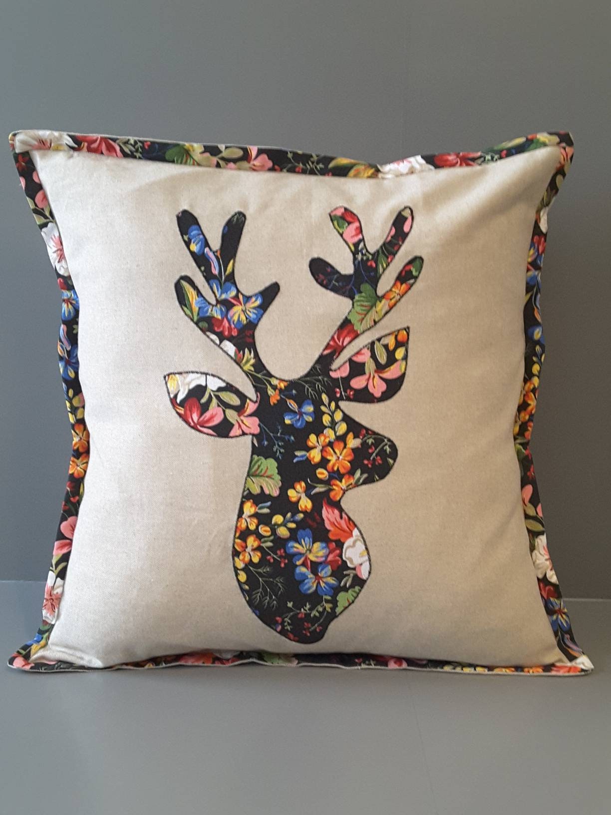 Pillow Cover with Deer Antler Applique