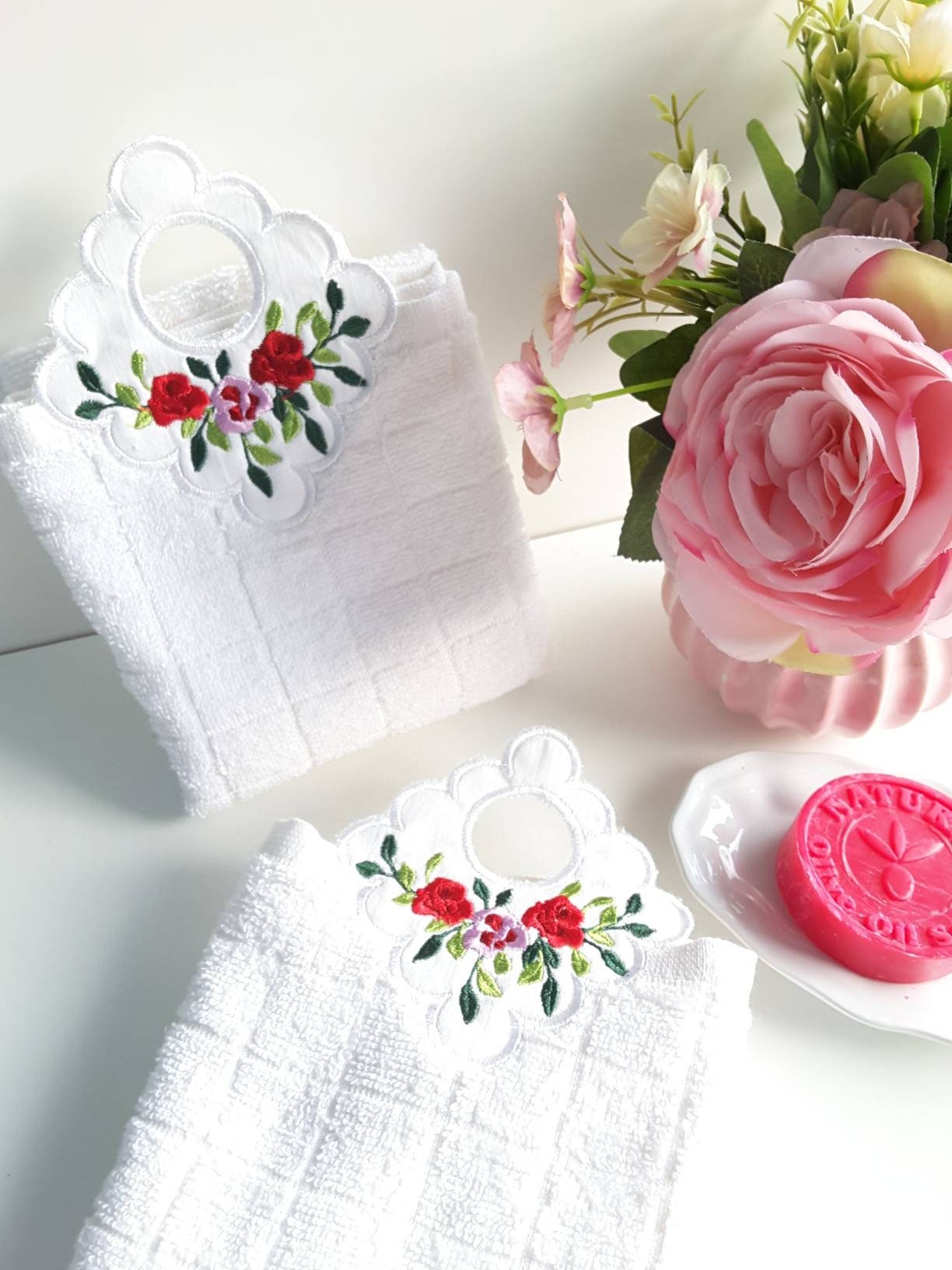 Set Of Two Embroidered Hand Towels
