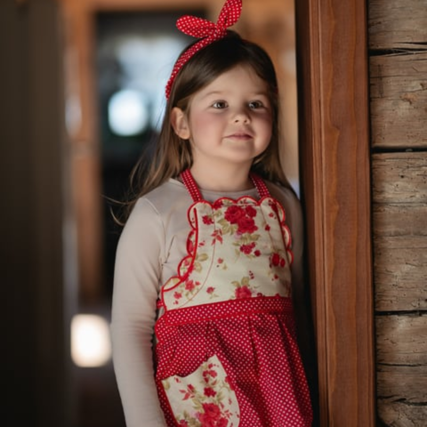 Girls Apron in Floral Print with Matching Headband